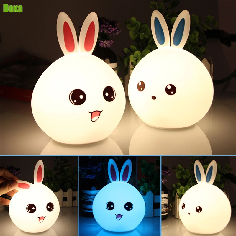 

DOXA Cute LED Panda Rabbit Bear Night Light USB Rechargeable Baby Nursery Desk Lamp Silicone Touch Sensor Tap Control Table Lamp