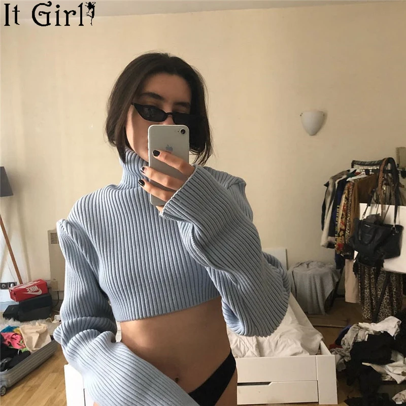

New 2019 Autumn And Winter Women Sweater Turtleneck Long Sleeve Slim Solid Women Cropped Knitted Sweater And Pullover Z75