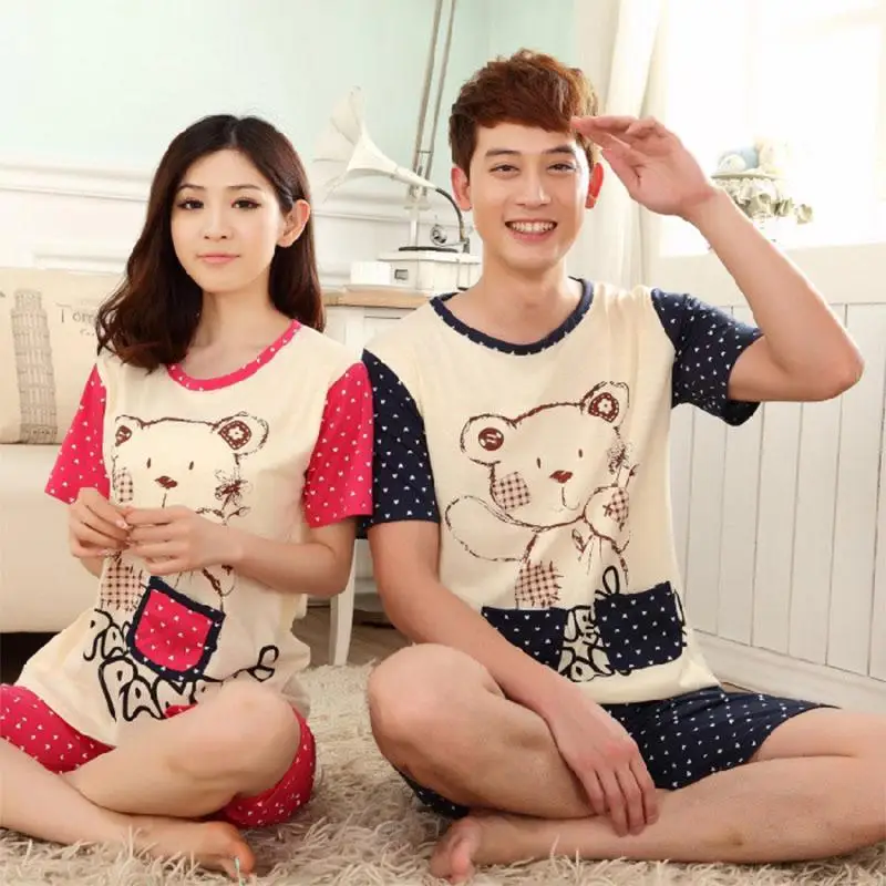 

MISSKY Men Women Lovers Pajama Sets Summer Milk Silk Breathable Fashion Casual Home Wear Set Female Sleepwear
