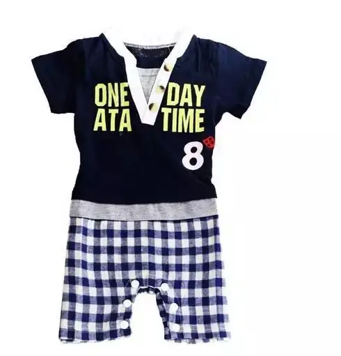 (3Pcs/lot) Newborn Baby Summer Fashion Kids Infant Boy Girl Cotton Plaid Rompers V-Neck Jumpsuit Casual Letters Clothes |