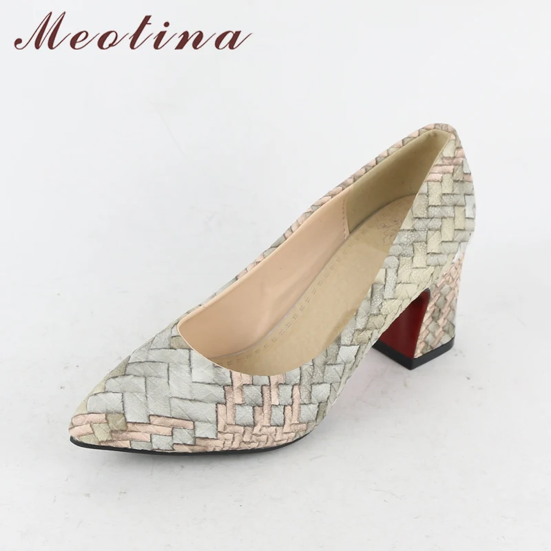 Meotina/женские туфли-лодочки женская обувь на толстом каблуке разноцветная женская обувь со складками на высоком каблуке с острым носком г. Весенняя Новинка, большие размеры 33-43