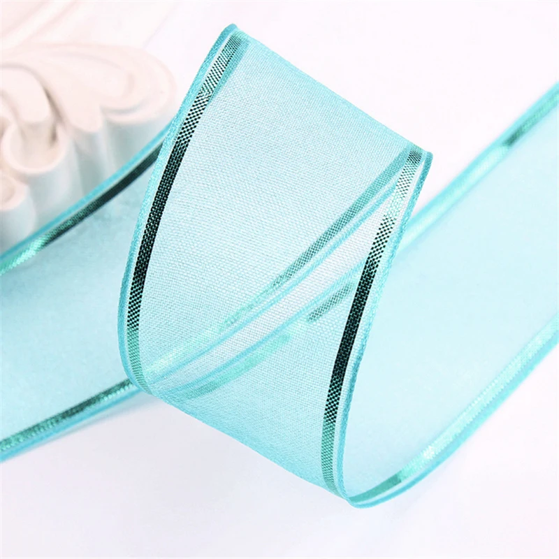 5 ярдов " 25 мм органза лента ручной работы лента для волос свадебный подарок украшения Рождественская лента# D-32-42 - Цвет: 1081 Sky Blue