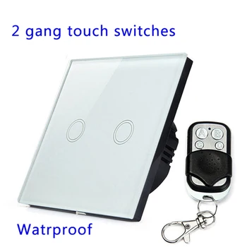 

Remote Control Touch Switches Panel Light Wall waterproof crystal glass 2 Gang 1 Way 433MHz.EU/UK standard