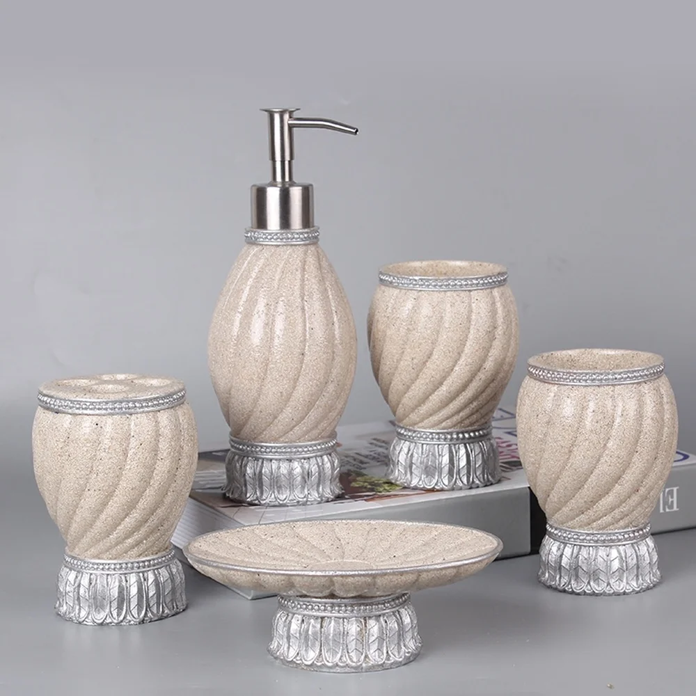 

European creative bathroom accessories couple wedding wedding cup sandstone bathroom wash five-piece suit LO87358