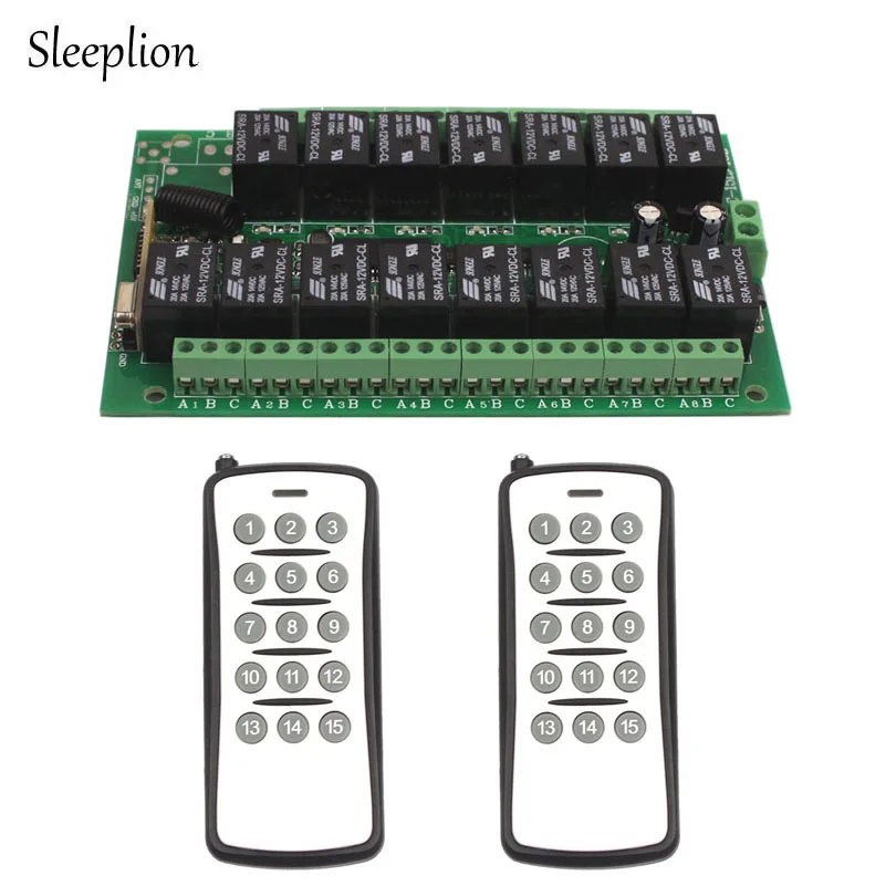 

Sleeplion DC 12V 10A relay 15CH Circuit Board Wireless RF Remote Control Switch 2 Transmitter+ Receiver