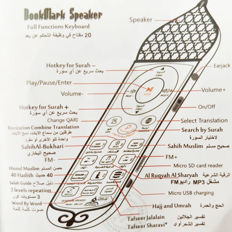 Мусульманская Закладка динамик 12 языков 18 reciter Tafseer Jalalain Sharavi 8 Гб HD голос Салах руководство Исламский Коран динамик Закладка