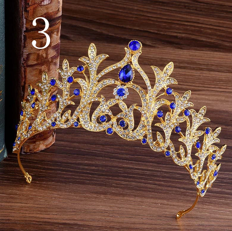 Винтажная королевская принцесса диадема и короны свадебная диадема украшения для волос для женщин розовый синий кристалл украшения для волос