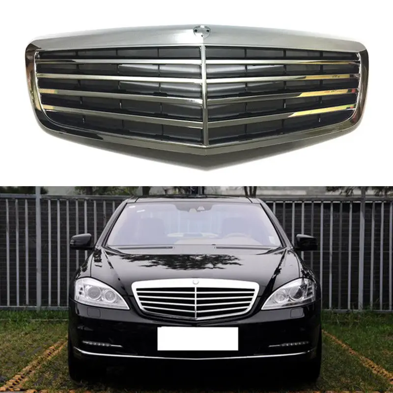 Для Benz W221 S500 S600 S350 S400 S300 S430 2010 2011 2012 2013 ABS Хромированная передняя решетка серебристый