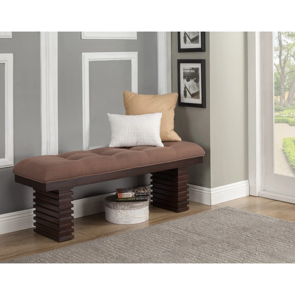 Wooden Dining Bench With Tufted Upholstery Brown (1)