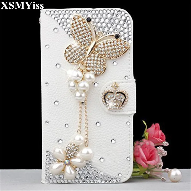 XSMYiss Bling Handmade Rhinestone Diamond PU Leather Flip Wallet