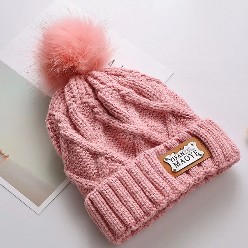 

Winter Hat For Women Knitted Skullie Beanies Cap Pom Pom Ball Hat Cap Outdoor Thicken Hat Girl 's Female Cap