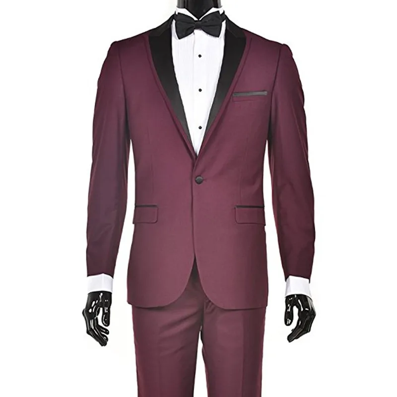 Best Offer for  Custom suit Made New Style Black Red Wine Suits Men's Slim Fit Suits Wedding Groom Suits 2 Piece (J