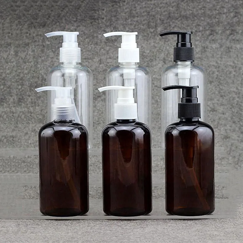 

20pcs/lot 250ml PET Empty Shampoo Sub-bottling, Essential Oils Bottle, Amber Plastic Cosmetic Container, Lotion Pump Bottles