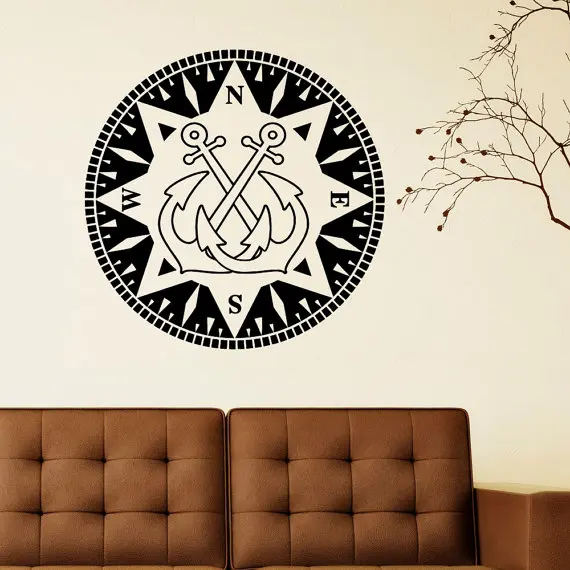 Nautical Anchor Wall Decal Vinyl Sticker Compass North South West East