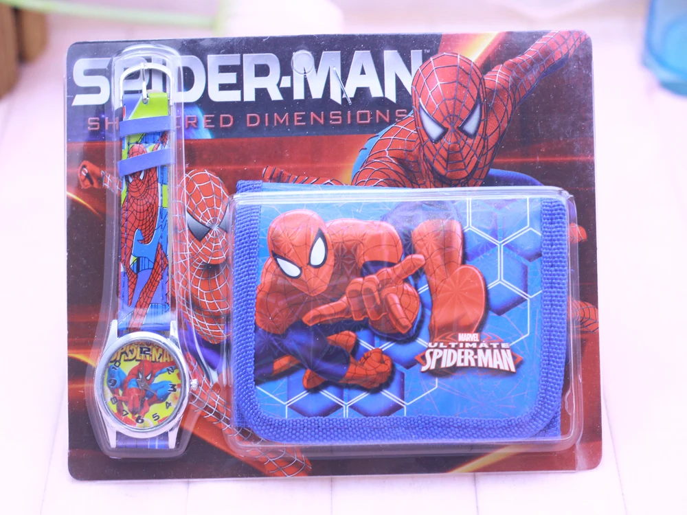 

1pcs Hot sale! Wholesale New Lot Spiderman sets cartoon kids part Set watch Wristwatch and wallet purse