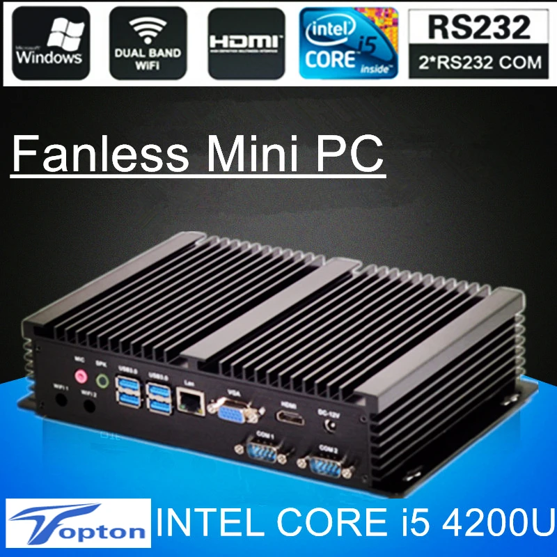 Lowest Price Fanless Mini PC Core i5 4200U i3 4010U Industrial Computer 2 COM HDMI VGA Dual Display 300M Wifi 4K HD HTPC DHL Free Shipping Lowest Price Fanless Mini PC Core i5 4200U i3 4010U Industrial Computer 2 COM HDMI VGA Dual Display 300M Wifi 4K HD HTPC DHL Free Shipping