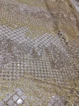 

Latest design French Net Sequins Lace Fabrics High Quality S-1631 African Nigeria Tulle Lace Fabric with glitter