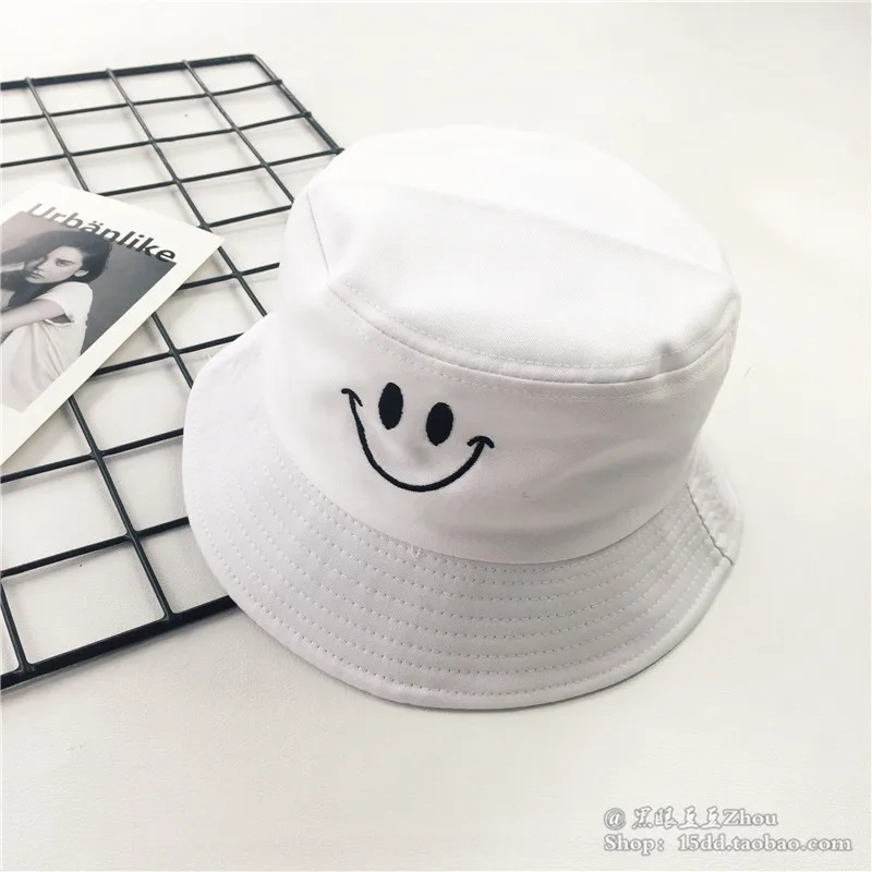 Хлопок Harajuku улыбка узор черная Рыбацкая шляпа летняя женская шапочка для бассейна мужская Кепка с покрывалом Панама Открытый Зонт с защитой от ультрафиолета