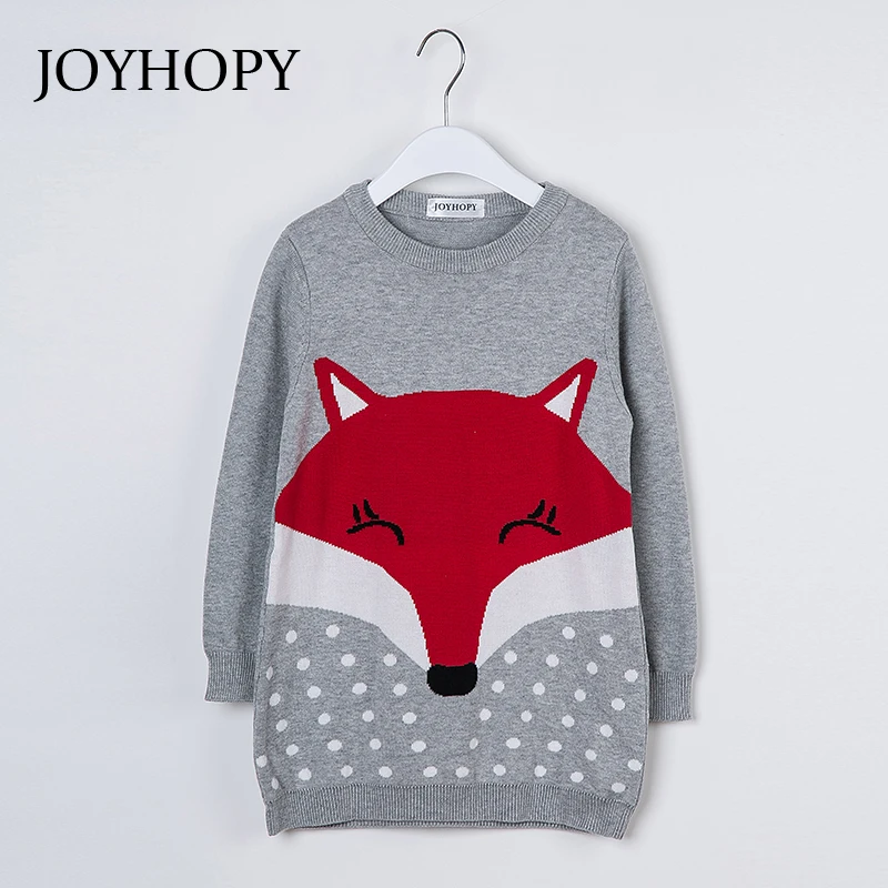 

JOYHOPY Kids Sweater Dress Spring Autumn Winter Children Clothing Fashion Casual Dress Cute Fox Toddler Baby Girls Clothes 1-5y