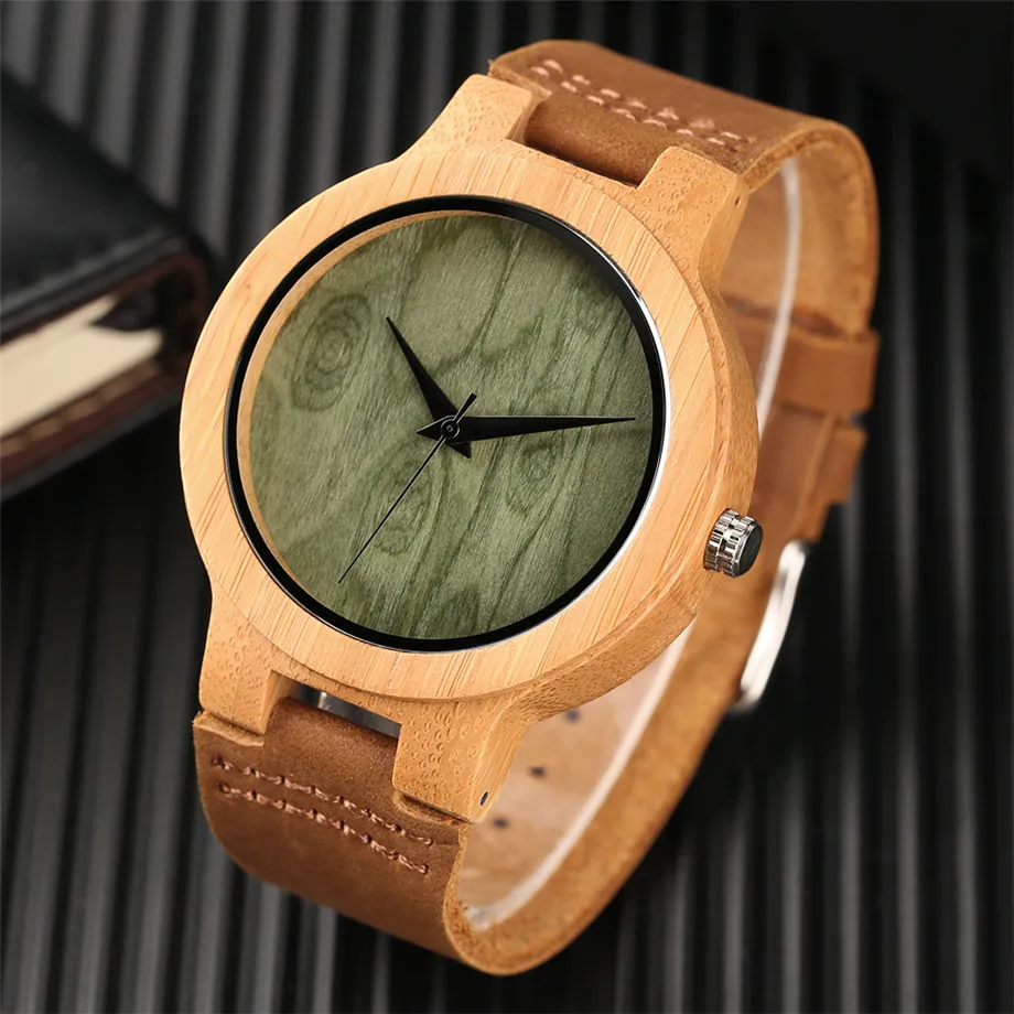 Nature Wood Watches for Men Women Bangle Bamboo Quartz Watch Man's Woman's Wristwatches Genuine Leather Strap Pattern relogio  (9)