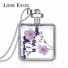 LIEBE ENGEL Fashion Glass Collares Vintage Silver Color Jewelry Newest Dry Flower Statement Necklace&Pendants Fine Jewelry