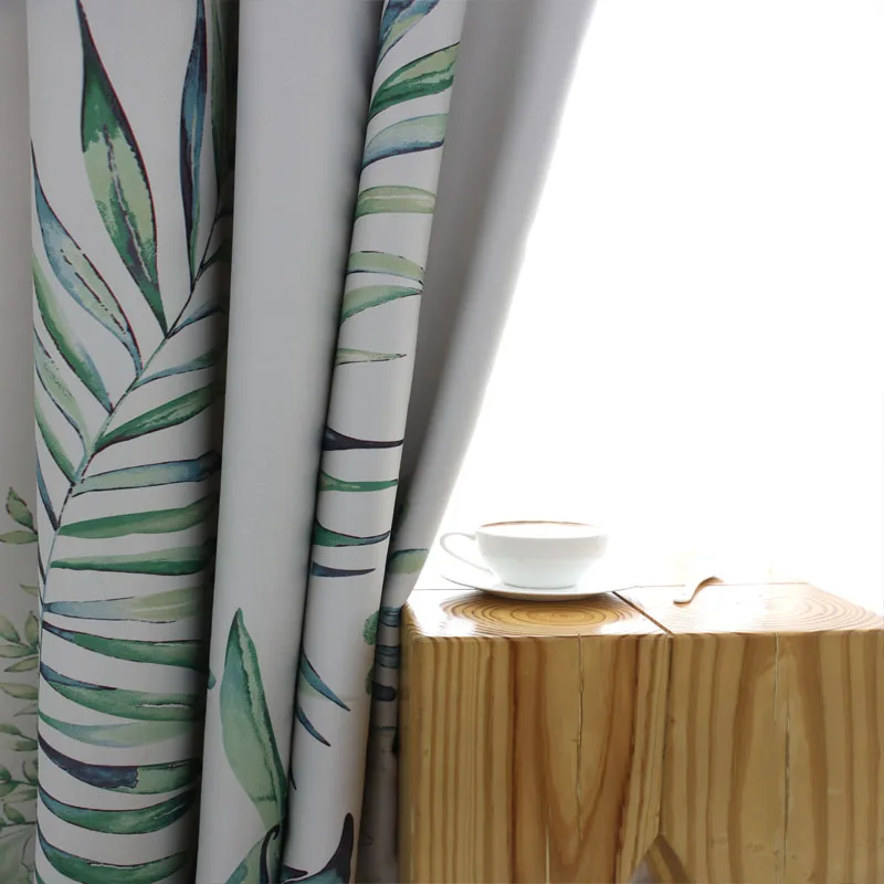 Затемненные занавески с тропическими листьями для гостиной, зеленые занавески с принтом для спальни, современные декоративные занавески для кухни