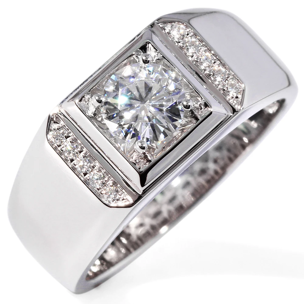 

1 Carat Lab Moissanite Wedding Engagement Ring For Men Solid 18K White Gold Real Diamond Accent and Chinese Ancient Coin Style