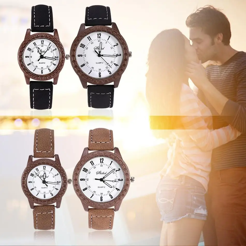 

PU Leather New Vintage leisure imitation wood pair watches men's women's lovers couple dress quartz wristwatch Hot Sales