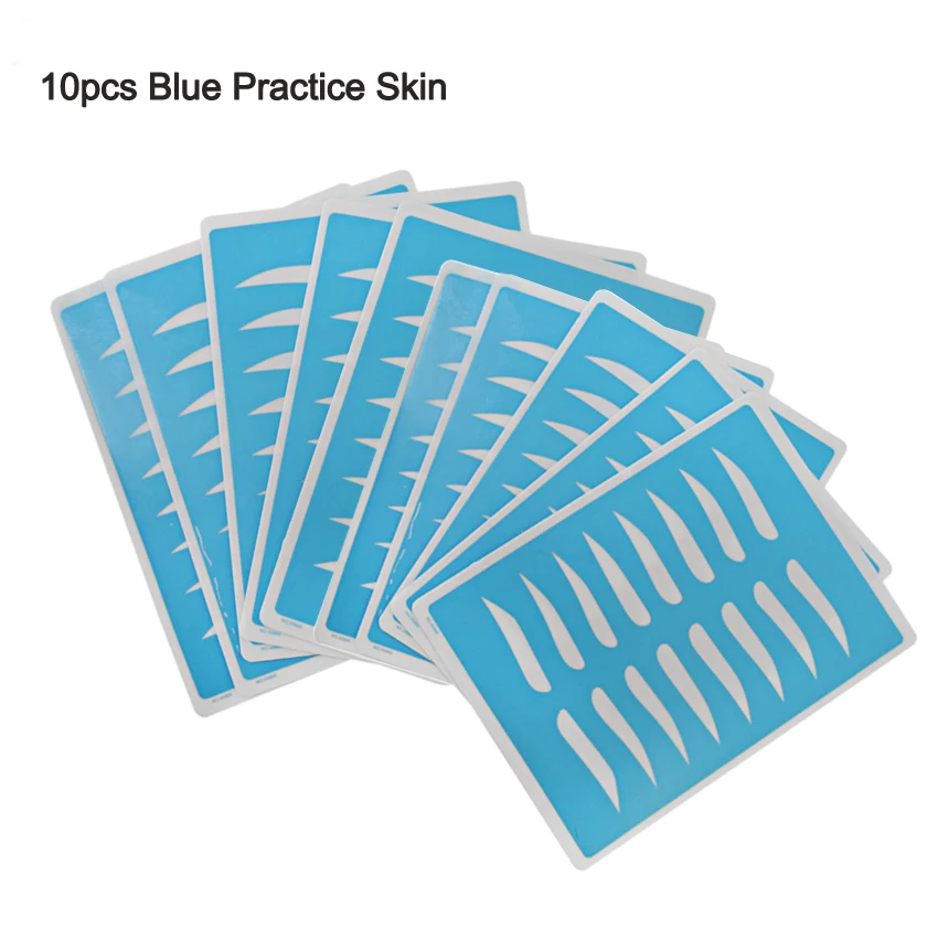 

Tattoo Practice Skin Kit 10Pcs Blue Eyebrow Permanent Makeup Silicone Artificial Fake Skin for Microblading Beginners Supply