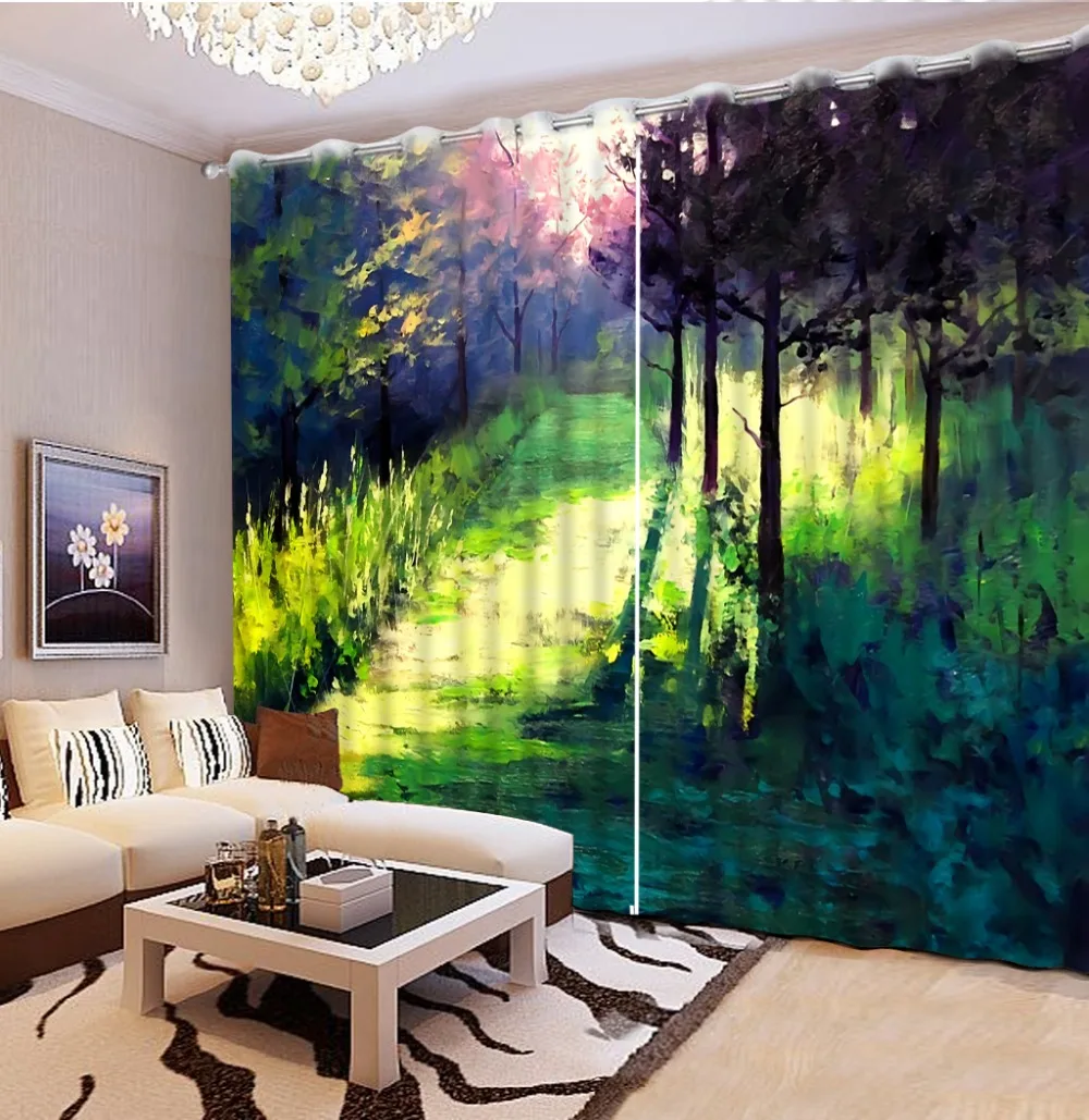 3d Wall Curtains Colored Oil Painting Photo Sunset Stereoscopic