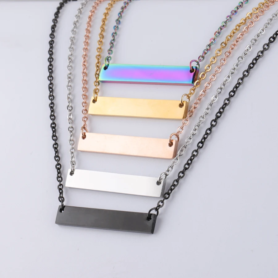 Fnixtar 20pcs 16/18/20in Mirror Polish Stainless Steel Blank Bar Pendant Necklace Custom Engrave Name Logo Necklace For Womens