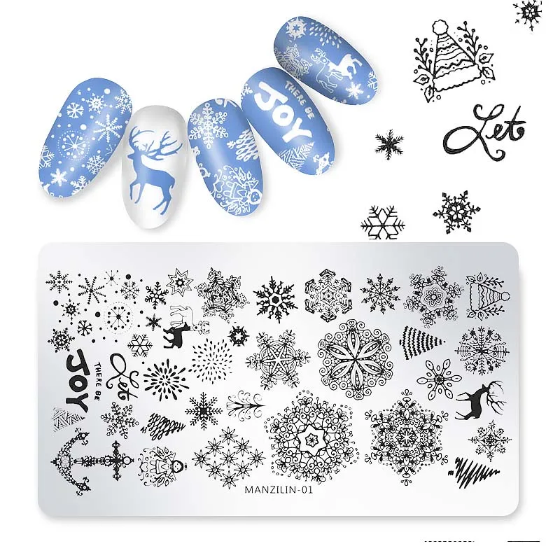 1 шт 12x6 см штамп для ногтей из нержавеющей стали рождественские шаблоны изображения пластины для штамповки ногтей - Цвет: mazilin01