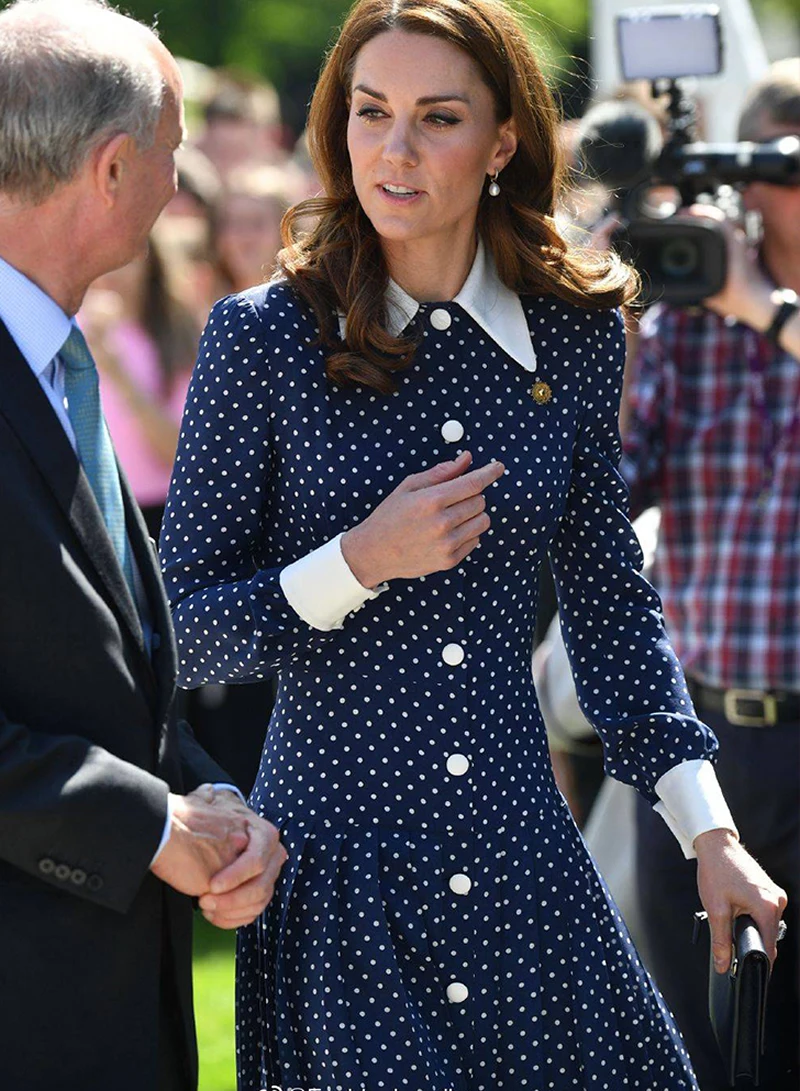 Ivanka Trump vestido longo, bolinhas, gola virada para baixo, manga  comprida, vestidos plissados, elegante, novo - AliExpress, image size:800x1091