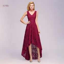 Элегантное 2019 бургундское сексуальное кружевное короткое вечернее платье с v-образным вырезом вечернее платье без рукавов robe de soiree