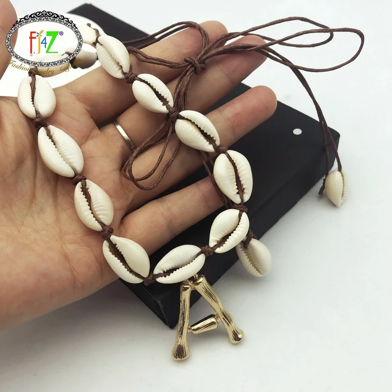 F.J4Z Hot Bamboo Letter Necklace Golden Alloy A-Z Initials Pendant Lady Seashell Choker Necklaces collar inicial letra | Украшения и