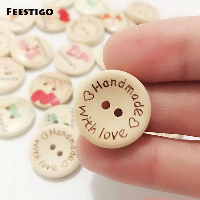 

50PCS 20mm Natural Color Wooden Buttons Handmade Love Letter Scrapbooking Wood Button DIY Christmas Apparel Sewing Accessories
