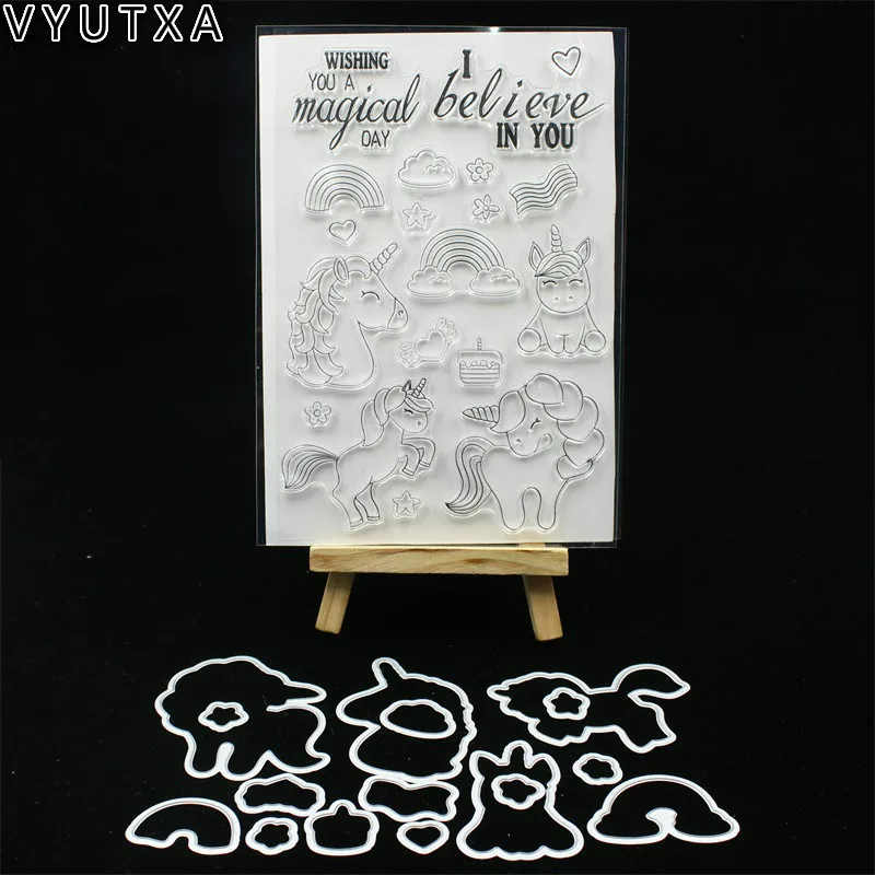 

VYUTXA Cute Unicorn Metal Cutting Dies Stencils And Stamp for DIY Scrapbooking/photo album Decorative Card Making