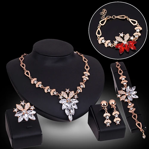 Женский свадебный браслет, ожерелье, ювелирный набор, прозрачный кристалл, массивное кольцо, серьги для женщин, модное ювелирное изделие, свадебные подарки