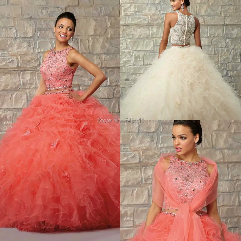 New Fashion Upper Lace Beading Ball Gowns Crop Top Sheer Lace Back