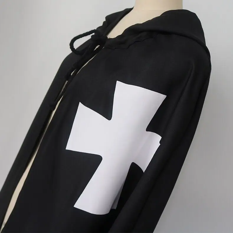 Hot Sale Halloween Medieval Costume Clothing Black Knights Costume Hospitaller Tunic Cloak Cape Men Gothic White Cross Robe