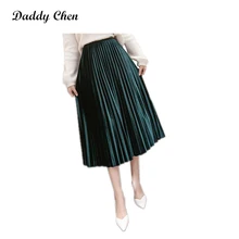 Папа Чен бархатные Юбки Женская высокая талия длинная Плиссированная юбка зима осень Saia юбка миди винтажная Офисная Леди Vadim Макси однотонная