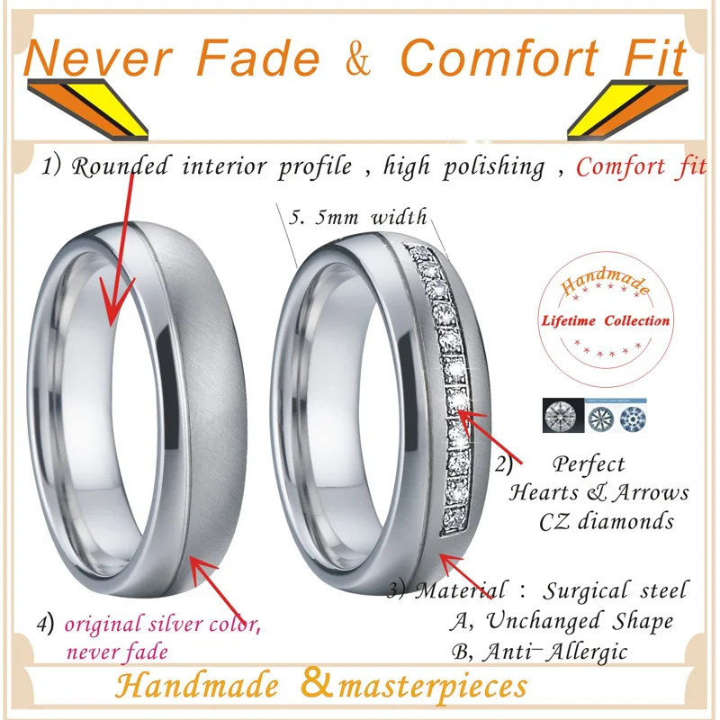 Forever Love Men's Ring Silver Color Women's Ring Wedding Band Set Couple Rings Pair anel anillos de plata Bague never fade (7)