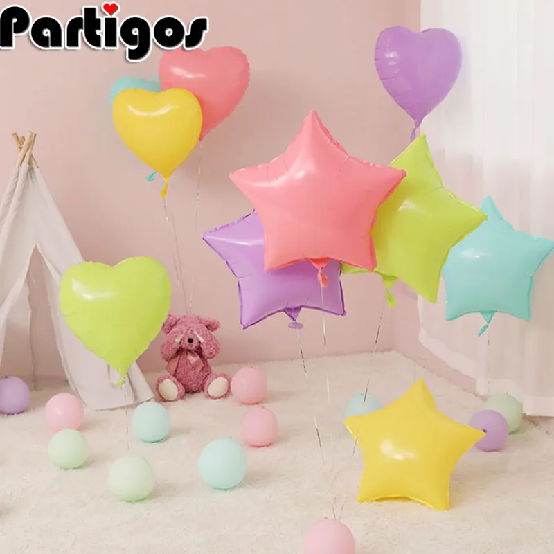 

10pcs Heart Star Round girl birthday Party decor 18 inch foil balloons Macaron color fashion globos wedding gifts baby shower