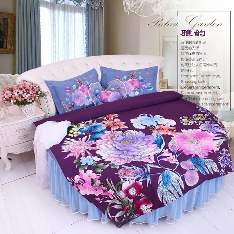Cheap LACE ROUND Corner Bed Europe Orange color Flower Bedding sets Cotton Round Double Bed sheet Duvet cover Pillow case Bedskirt 75