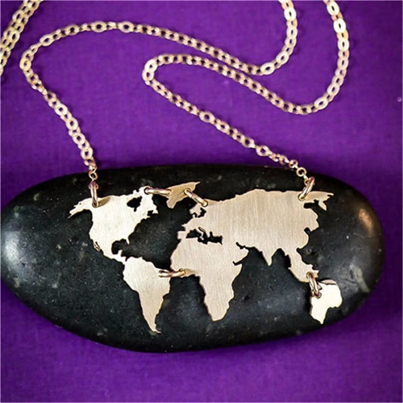 1288 17 De Réduction10 Pièces Mode Délicate Carte Du Monde Collier Bijoux 7 Continents Point La Carte Du Monde Collier Personnalité Voyage Autour