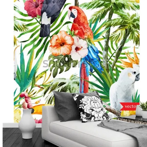 Custom 3d murals The jungle toucans watercolor painting papel de parede hotel bar living room sofa TV wall bedroom wallpaper |