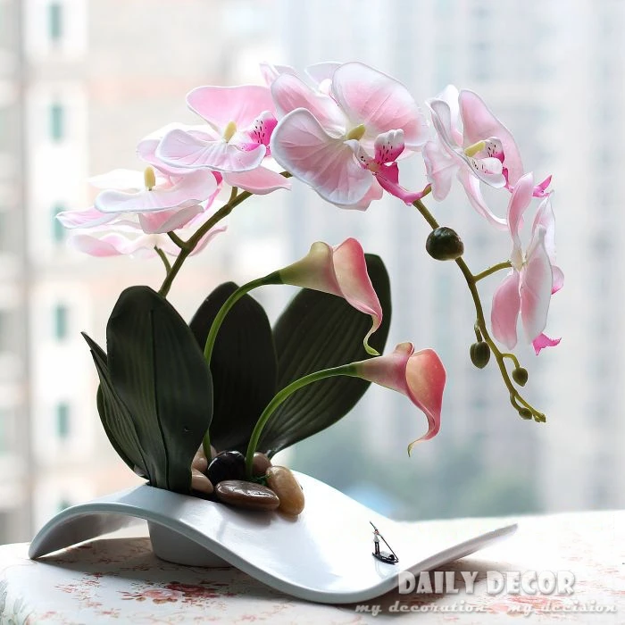 Hechos a mano de lujo ikebana orquídea artificial arreglos florales flores  artificiais orquideas / arranjos ollas|orchid mirror|pot powderpot glue -  AliExpress