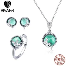 BISAER – ensemble de bijoux en argent Sterling 925 véritable, bague de fée sirène, collier, fabrication de bijoux WE066