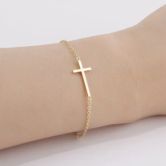 1pcs Fashion Horizontal Sideways Cross Bracelet Simple Tiny Small 1pcs Fashion Horizontal Sideways Cross Bracelet Simple Tiny Small Cool Faith