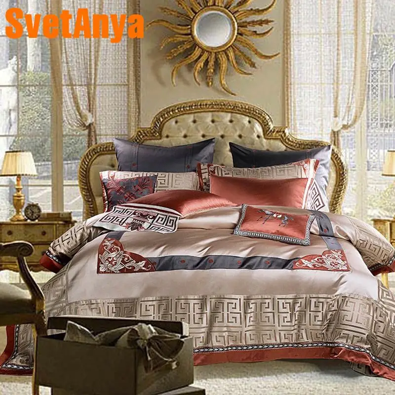 Svetanya luxury Brocade Bedding Set king queen double size Bed Linens